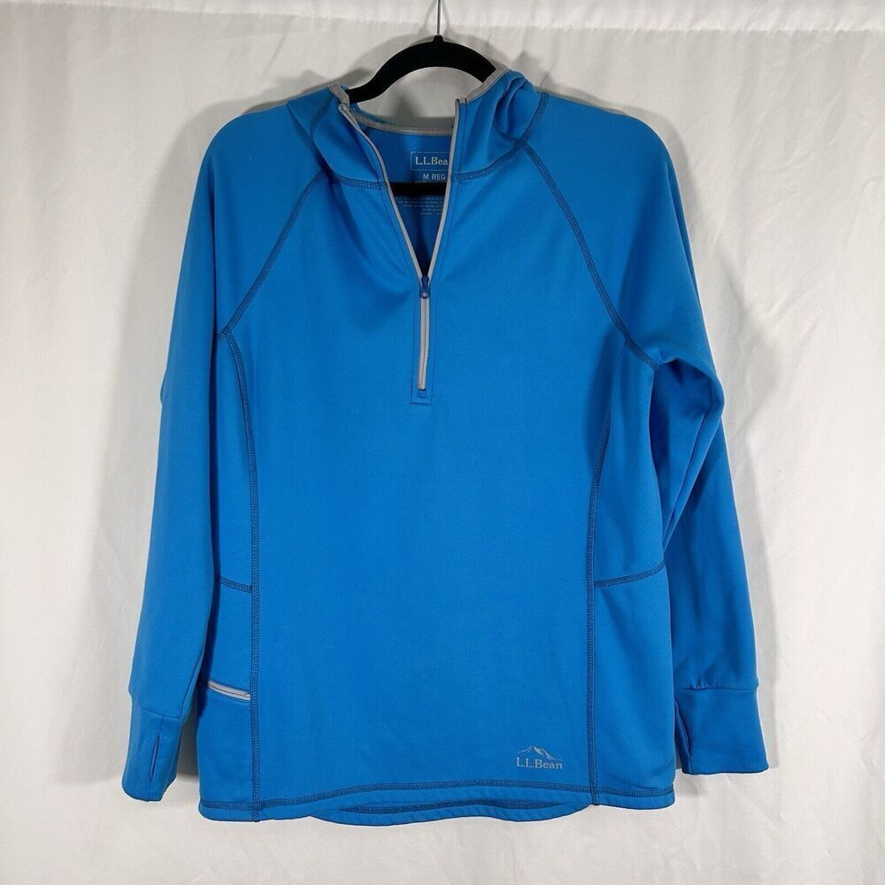 LL Bean Hoodie Women's Medium Blue 1/4 Zip Athletic Zip Pocket Athletic